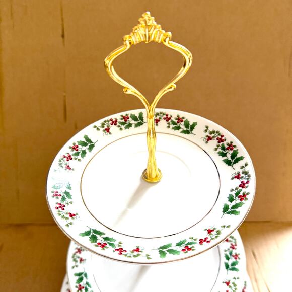 Vintage Christmas Charm Delight Holiday Harmany by Gibson 3 Tier Dessert Tray - Picture 3 of 5